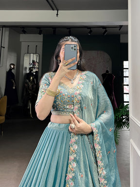 DESIGNER ZARI SHIMMER LEHENGA CHOLI WITH SEQUINS & EMBROIDERY