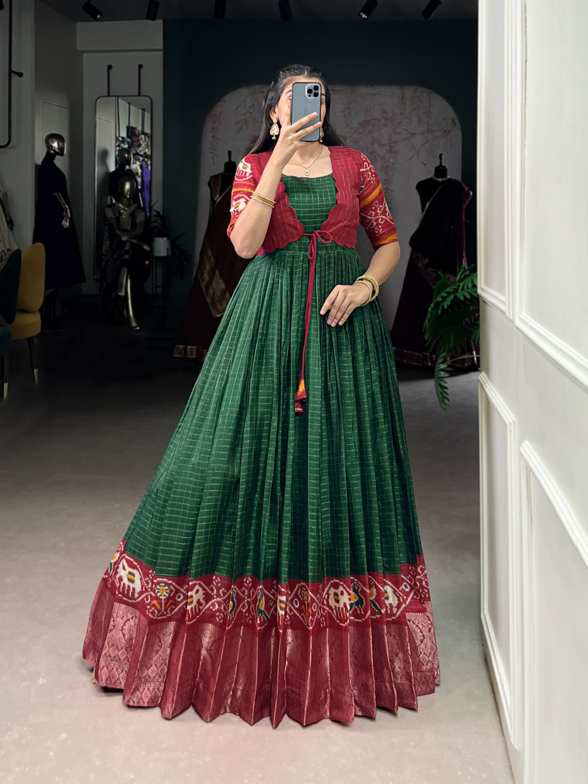 PATOLA PRINT GOWN WITH KOTI FOR GARBA