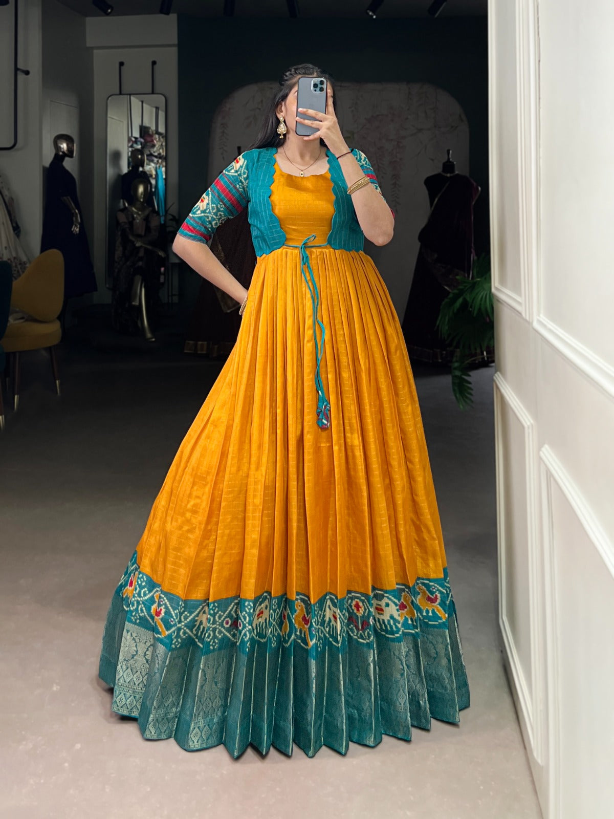 PATOLA PRINT GOWN WITH KOTI FOR GARBA