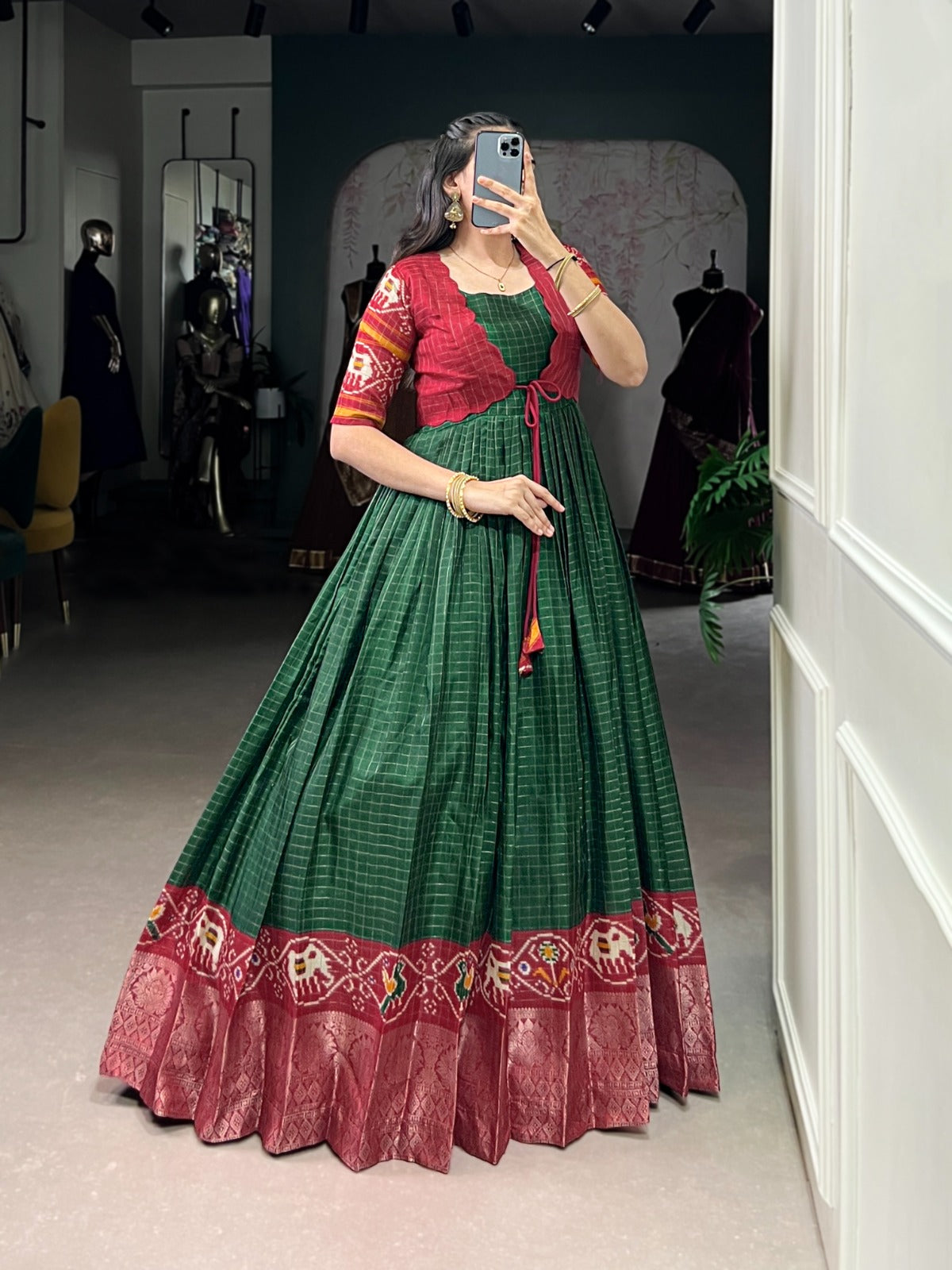 PATOLA PRINT GOWN WITH KOTI FOR GARBA