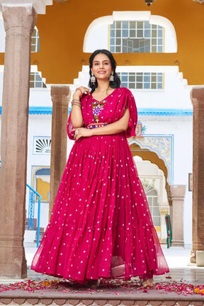 PREMIUM GAMTHI BANDHANI GORGETTE GOWN