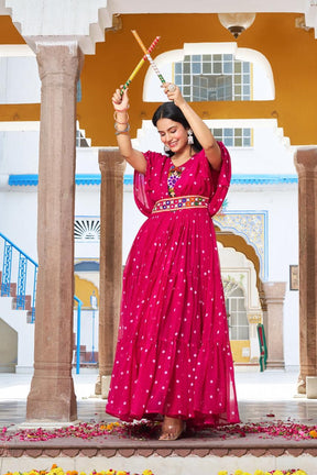PREMIUM GAMTHI BANDHANI GORGETTE GOWN