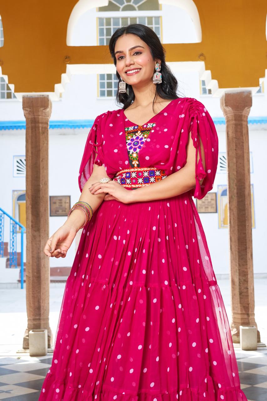 PREMIUM GAMTHI BANDHANI GORGETTE GOWN