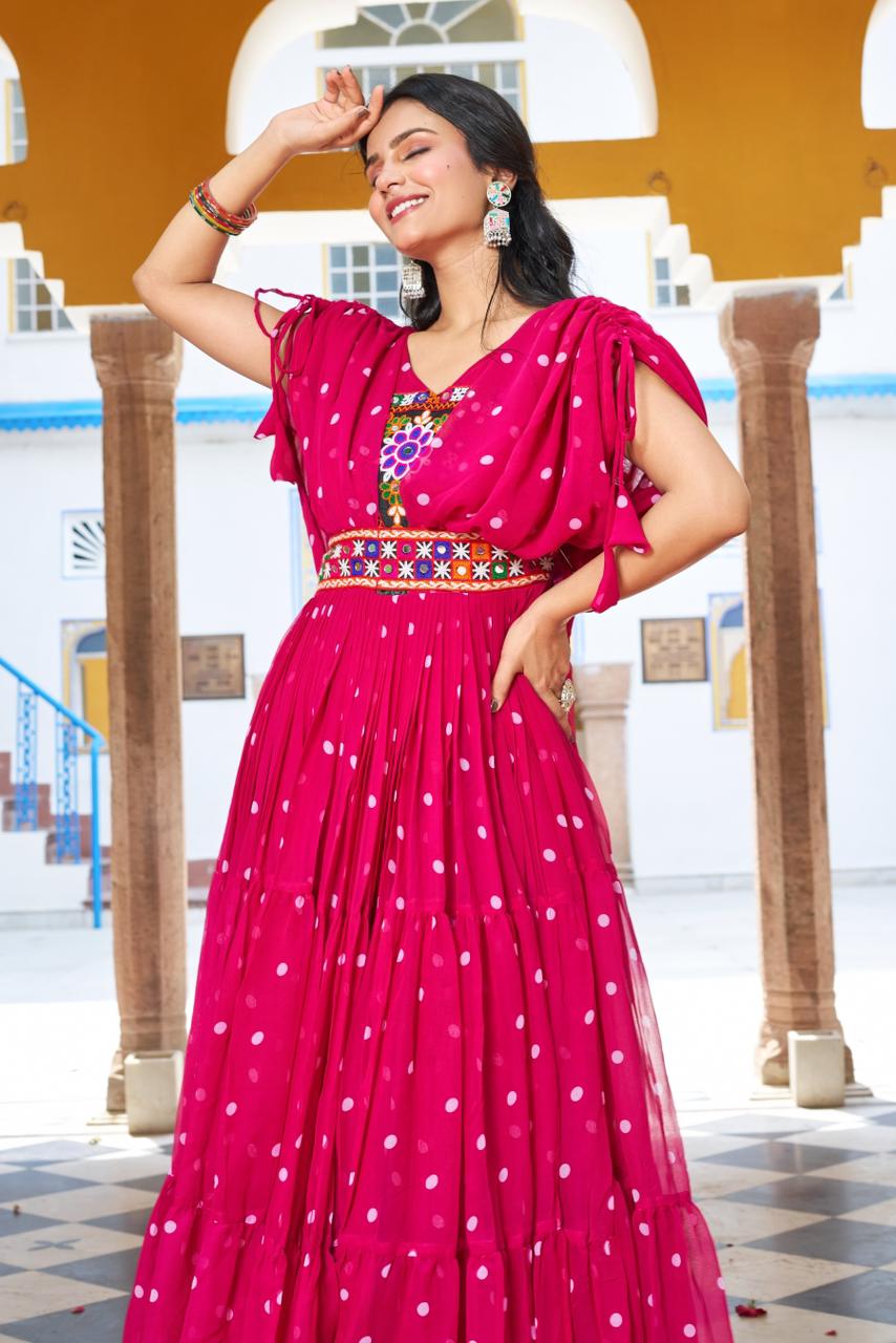 PREMIUM GAMTHI BANDHANI GORGETTE GOWN