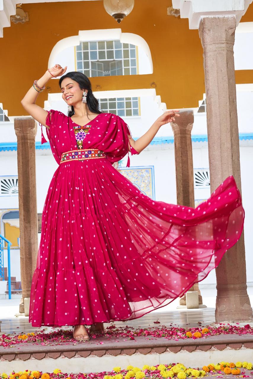PREMIUM GAMTHI BANDHANI GORGETTE GOWN