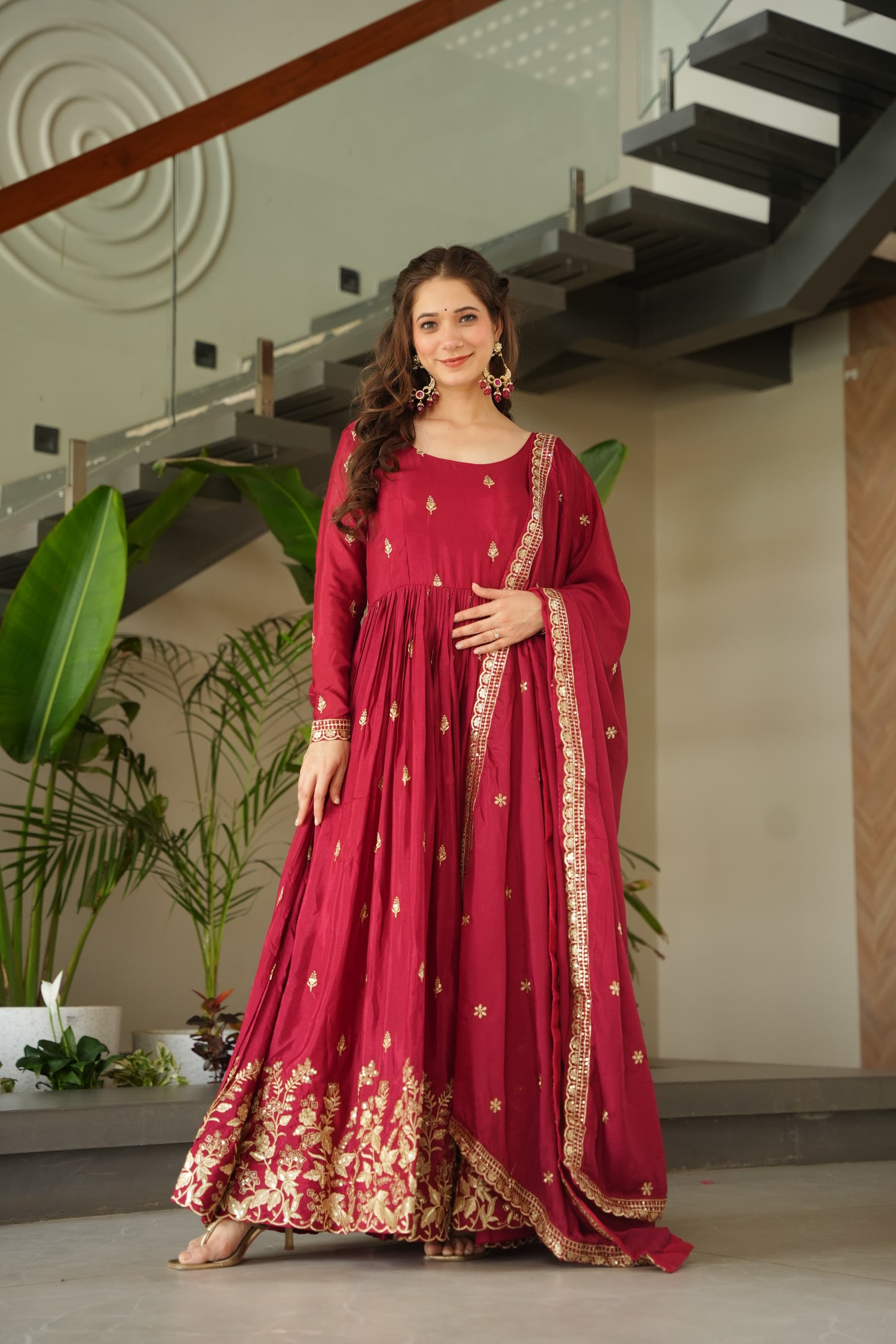 READY TO WEAR CHINNON DESIGNER GOWN WITH DUPATTA