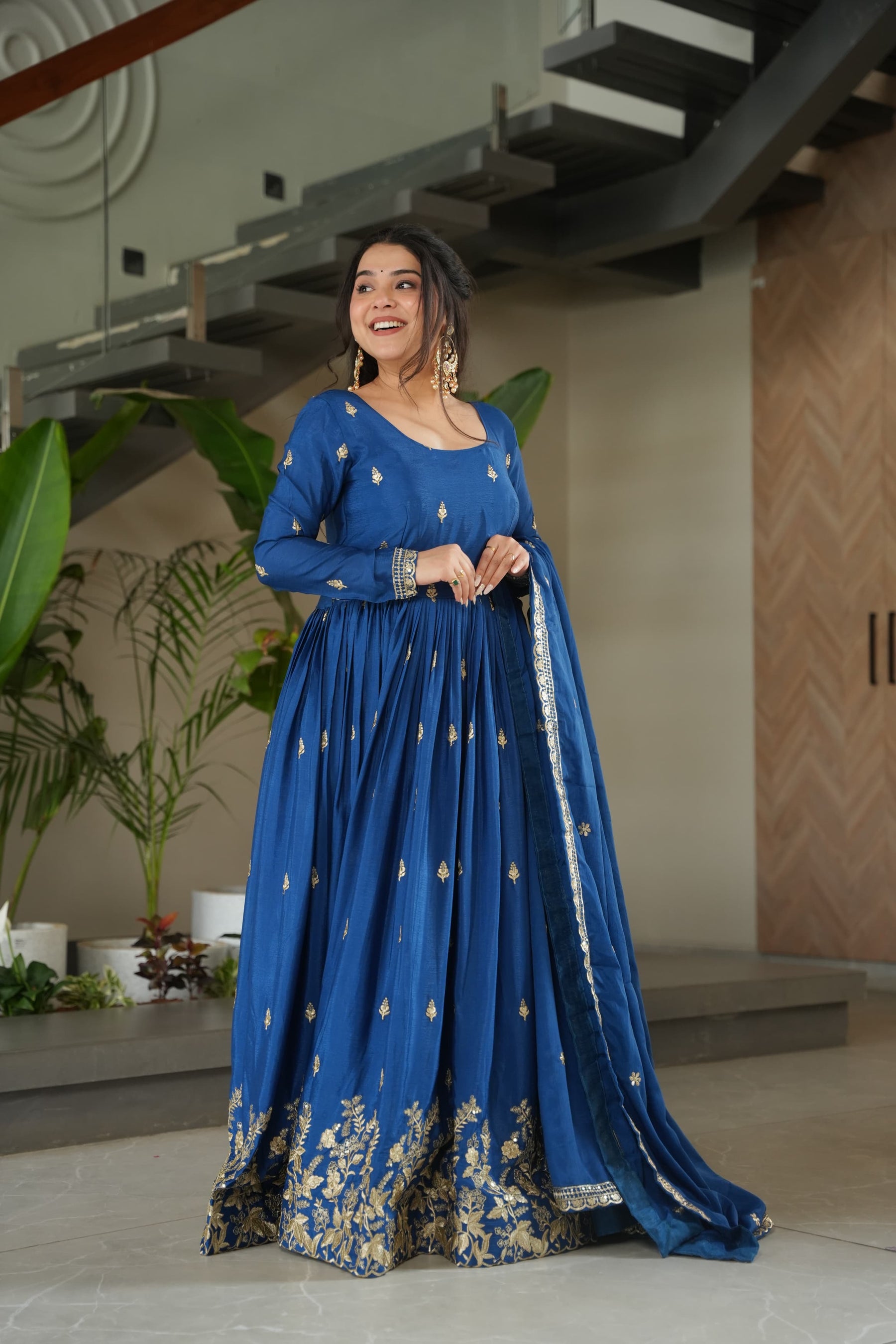 READY TO WEAR CHINNON DESIGNER GOWN WITH DUPATTA