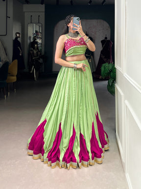 GLAM WITH GREEN RAYON MIRROR WORK LEHENGA