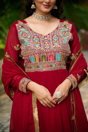 FAUX BLOOMING EMBROIDERED PARTY WEAR GOWN