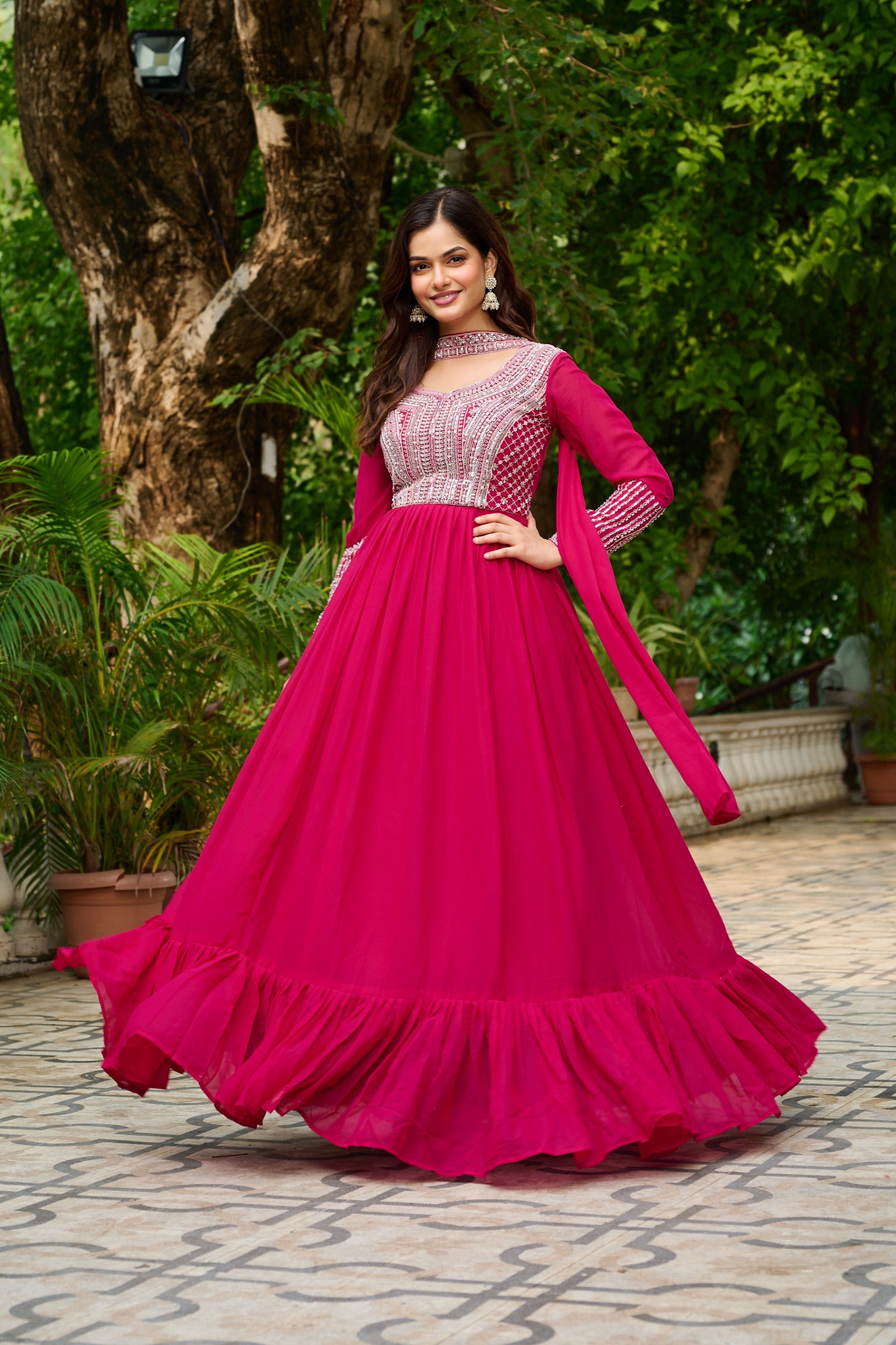 LUXURIOUS STAR GEORGETTE DESIGNER GOWN WITH DUPATTA