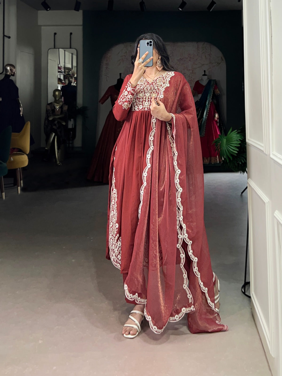 ELEGANT RUST ORANGE MASKA COTTON SUIT SET