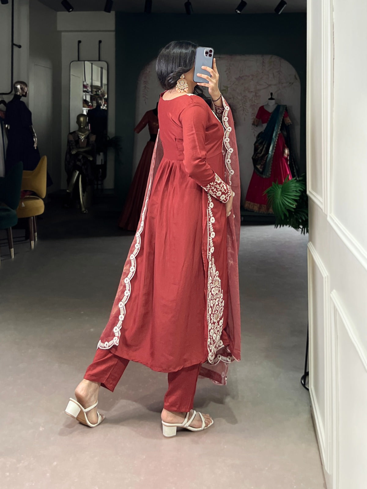 ELEGANT RUST ORANGE MASKA COTTON SUIT SET