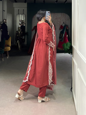 ELEGANT RUST ORANGE MASKA COTTON SUIT SET