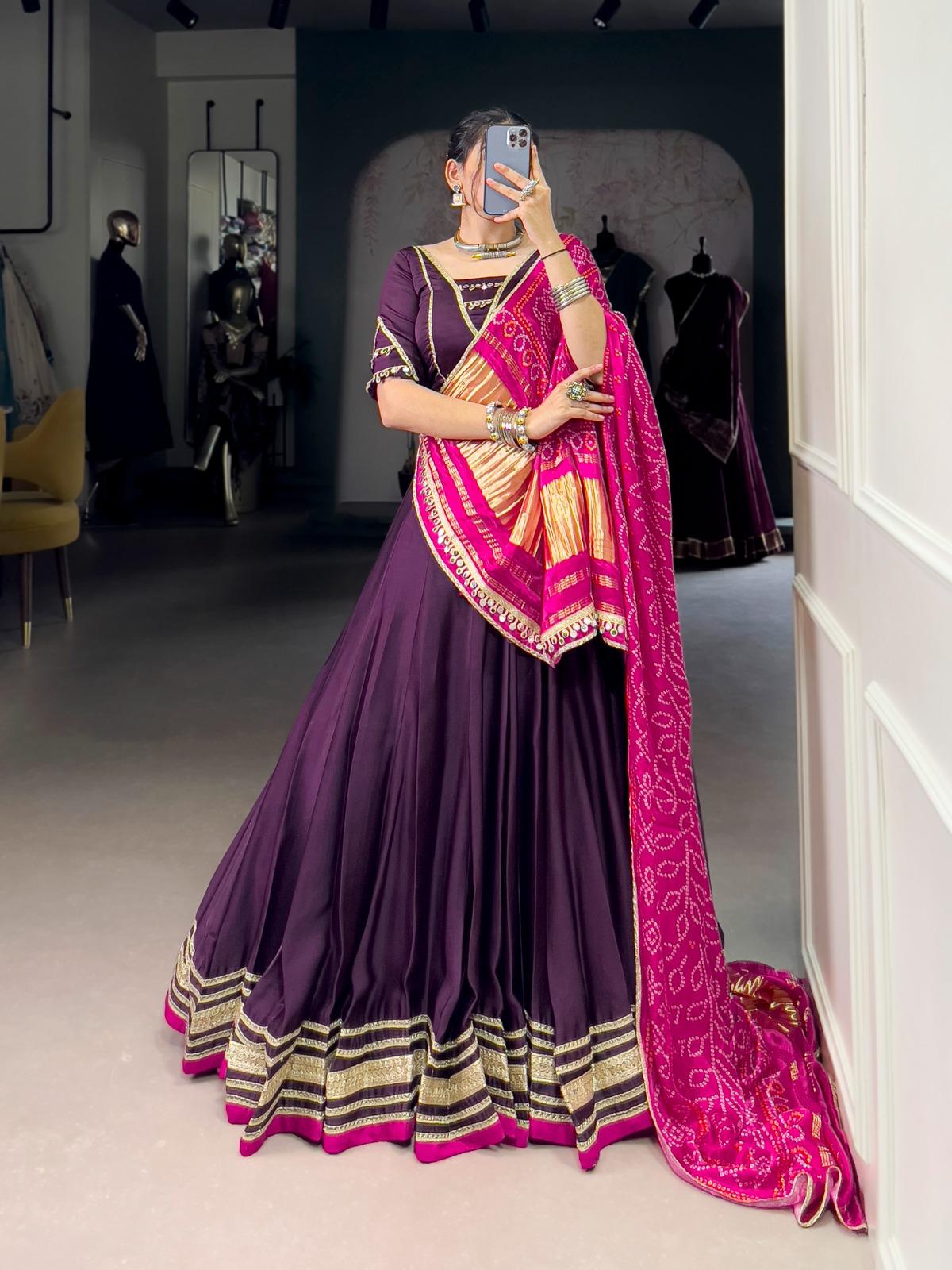 PREMIUM SILK GEORGETTE NAVRATRI LEHENGA CHOLI WITH GAMTHI GAJI SILK DUPATTA