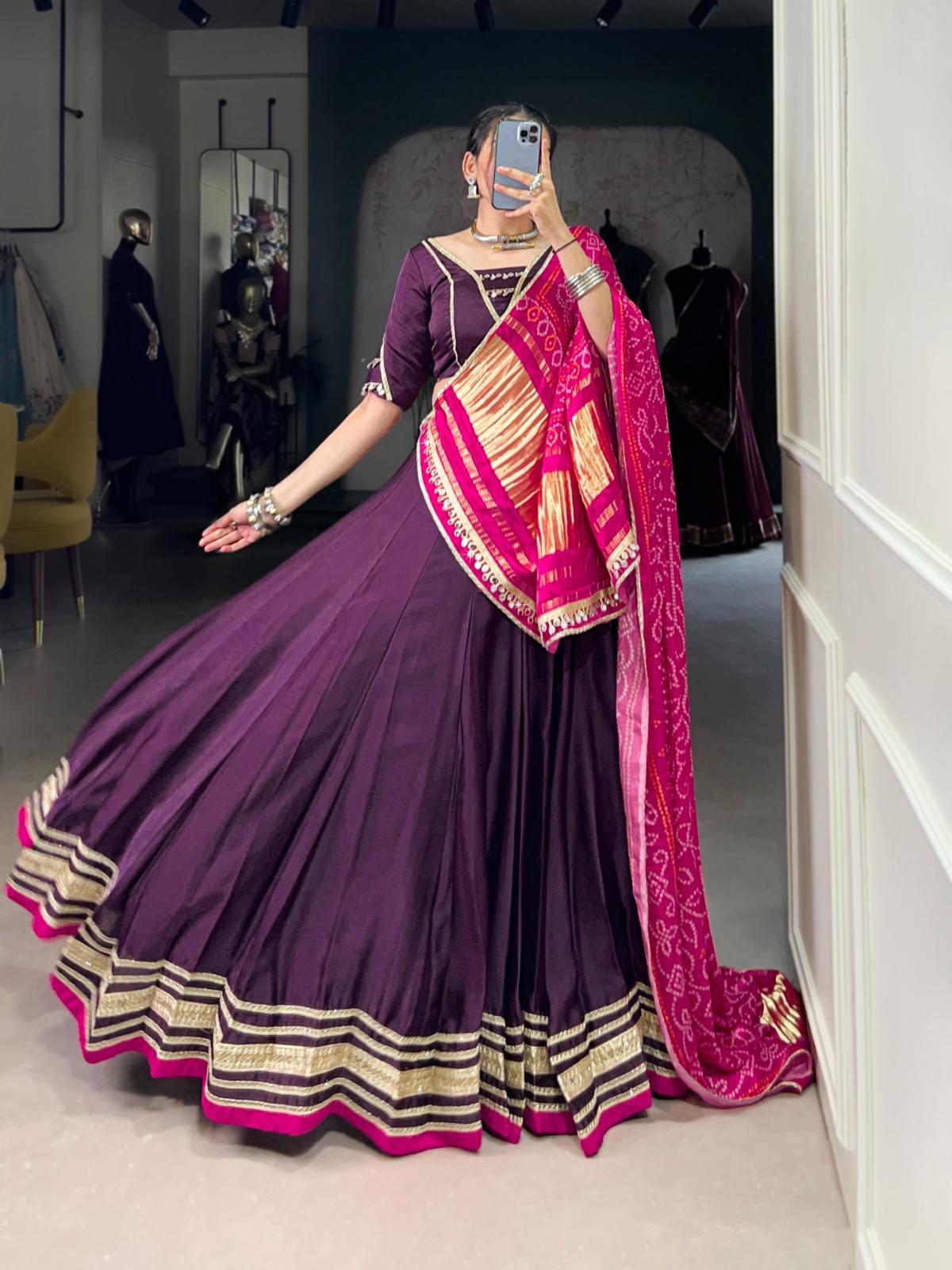 PREMIUM SILK GEORGETTE NAVRATRI LEHENGA CHOLI WITH GAMTHI GAJI SILK DUPATTA