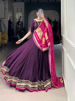 PREMIUM SILK GEORGETTE NAVRATRI LEHENGA CHOLI WITH GAMTHI GAJI SILK DUPATTA