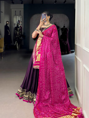 PREMIUM SILK GEORGETTE NAVRATRI LEHENGA CHOLI WITH GAMTHI GAJI SILK DUPATTA