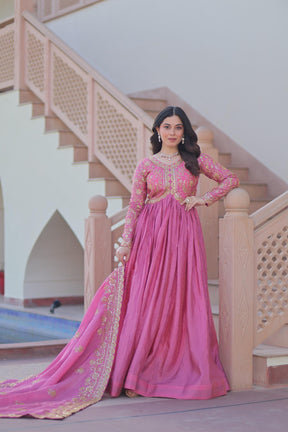 DESIGNER GOLD  CRUSH GOWN DUPATTA SET WITH SEQUINS & EMBROIDERY
