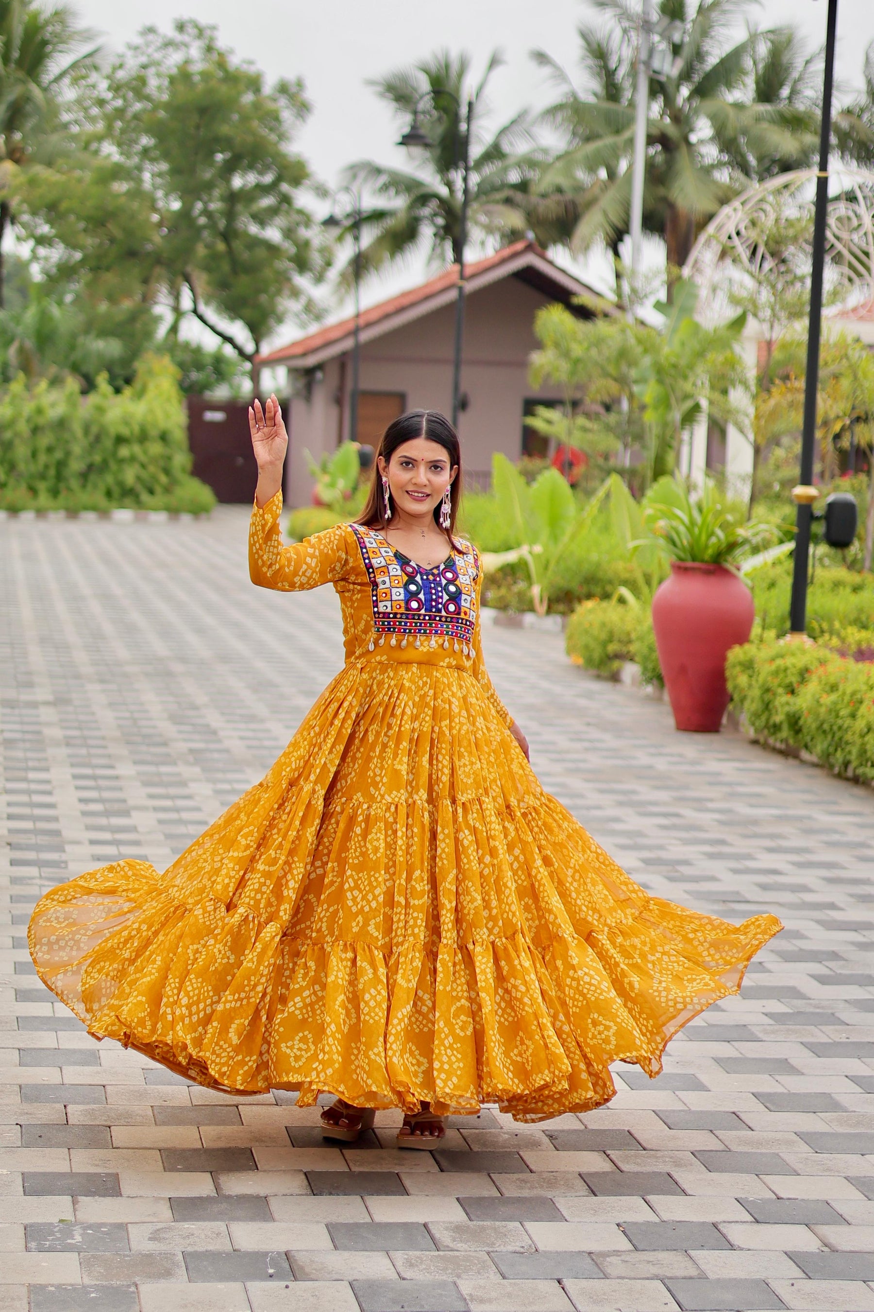 NAVRATRI GOWN WITH REAL MIRROR & KODI LACE