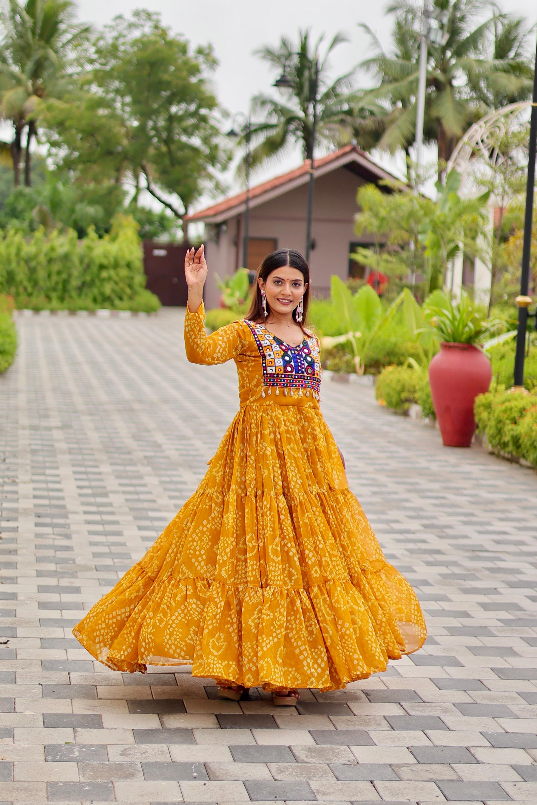 NAVRATRI GOWN WITH REAL MIRROR & KODI LACE