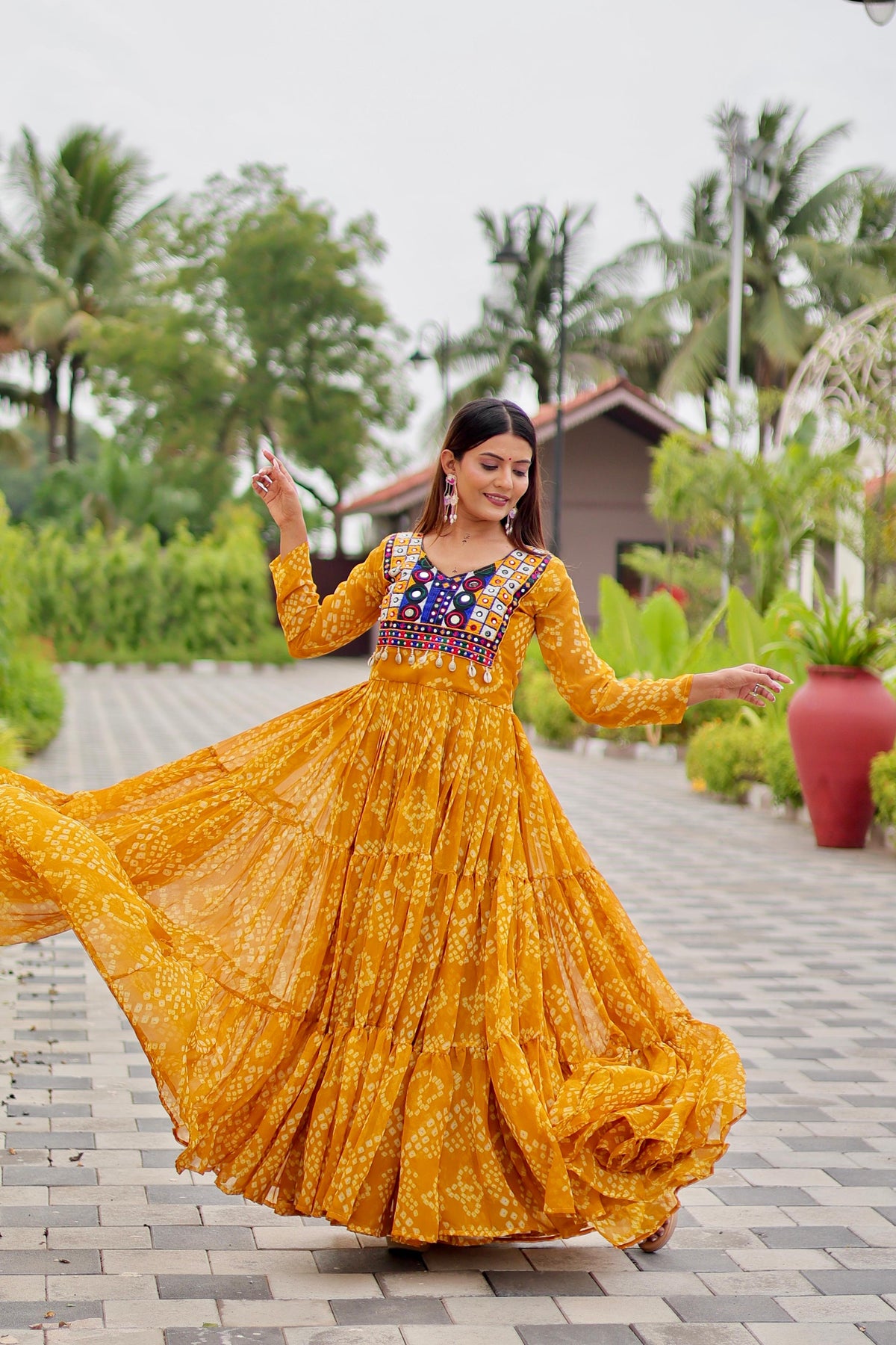 NAVRATRI GOWN WITH REAL MIRROR & KODI LACE