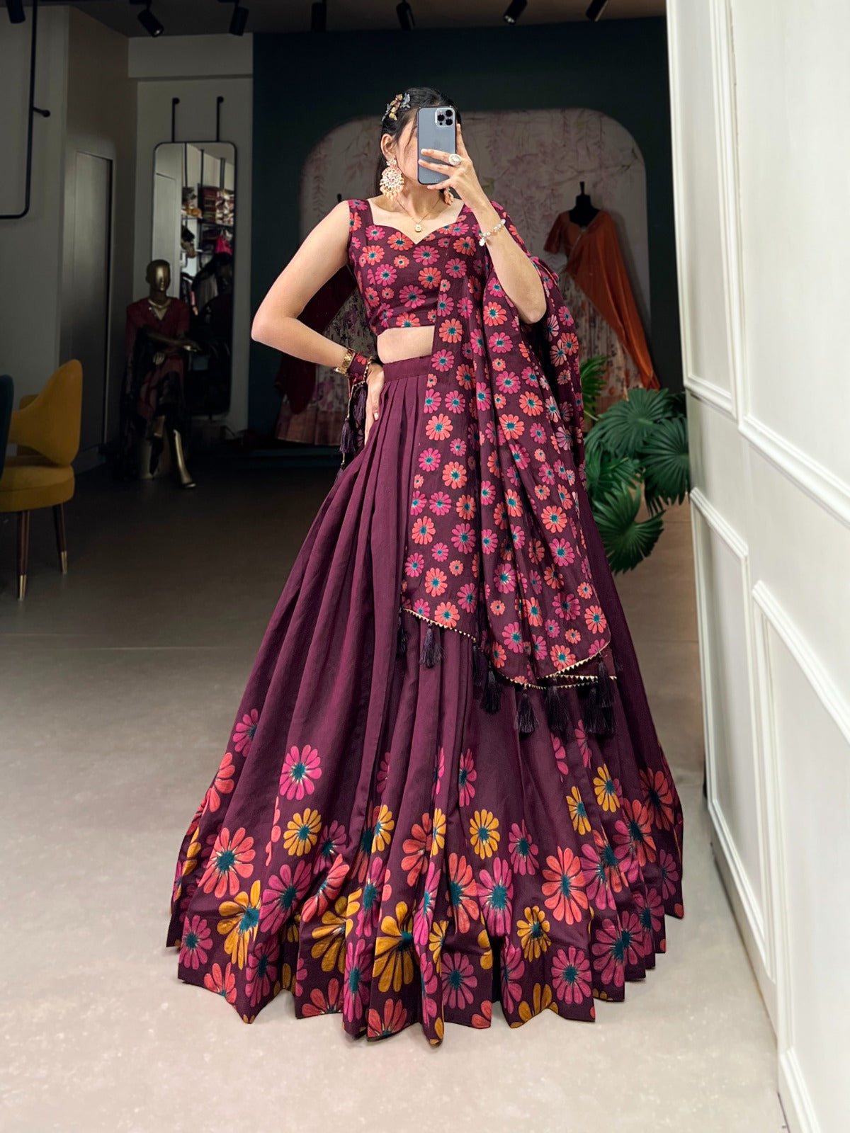 Tussar Silk Floral Lehenga Choli