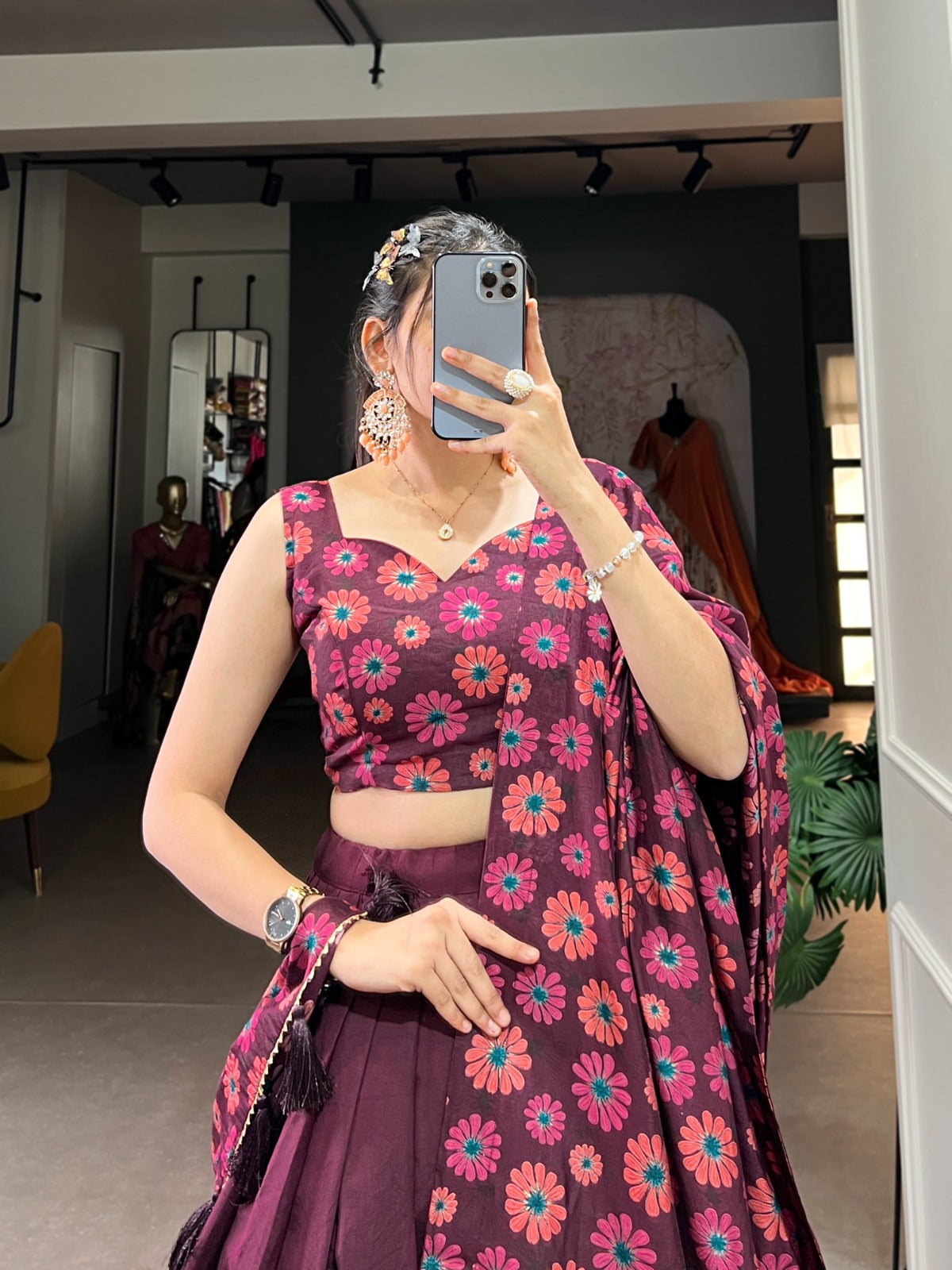 Tussar Silk Floral Lehenga Choli