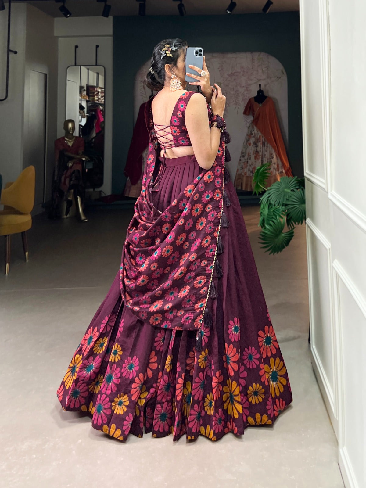 Tussar Silk Floral Lehenga Choli