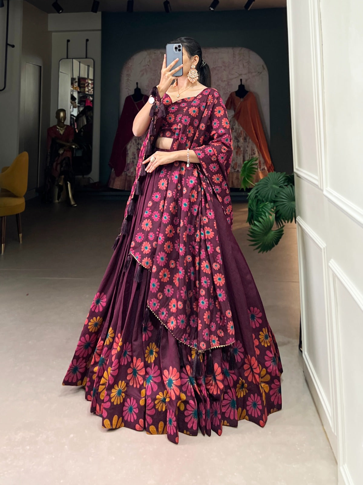 Tussar Silk Floral Lehenga Choli