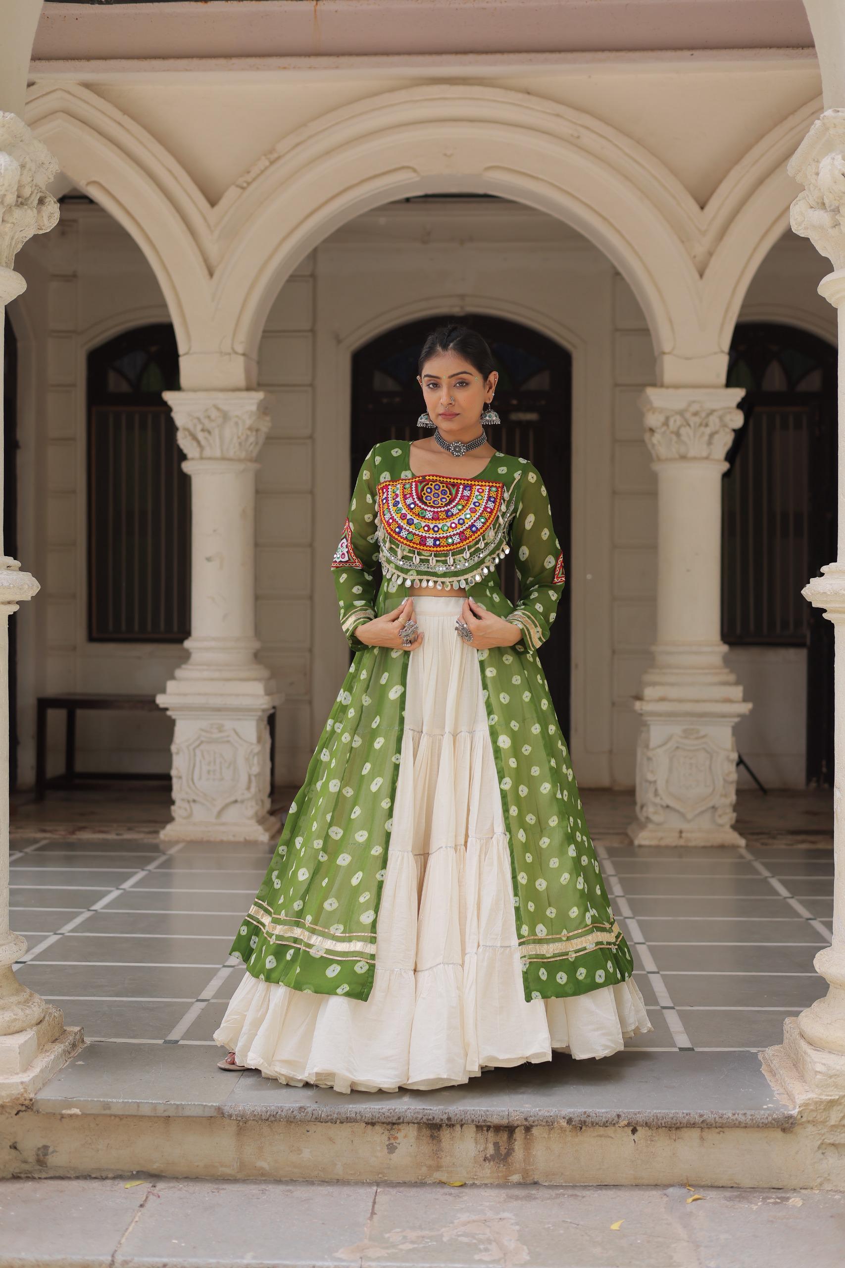 PREMIUM KORA COTTON LEHENGA & BANDHANI KURTI SET