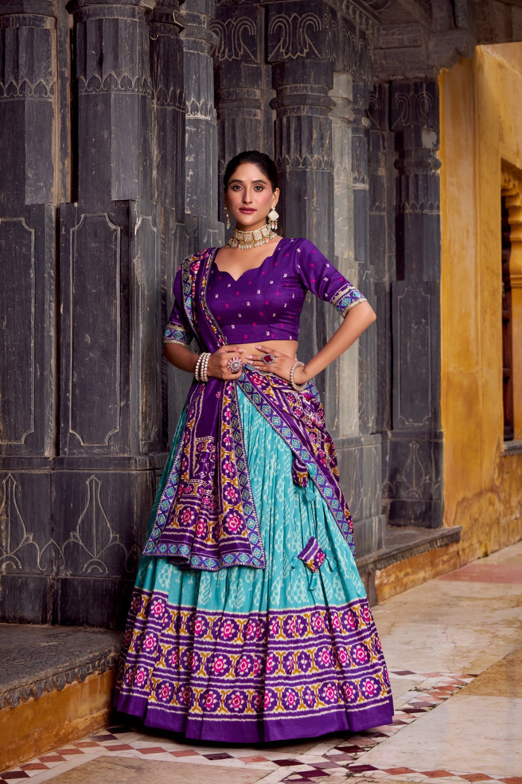 Tassar Silk Ikkat Print Lehenga Choli&nbsp;