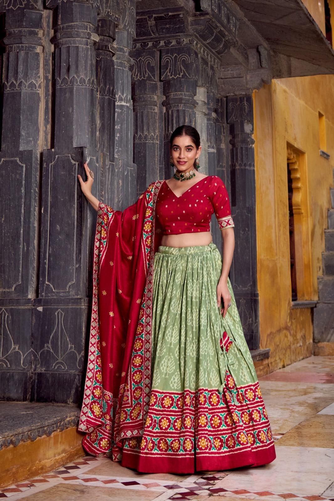 Tassar Silk Ikkat Print Lehenga Choli&nbsp;