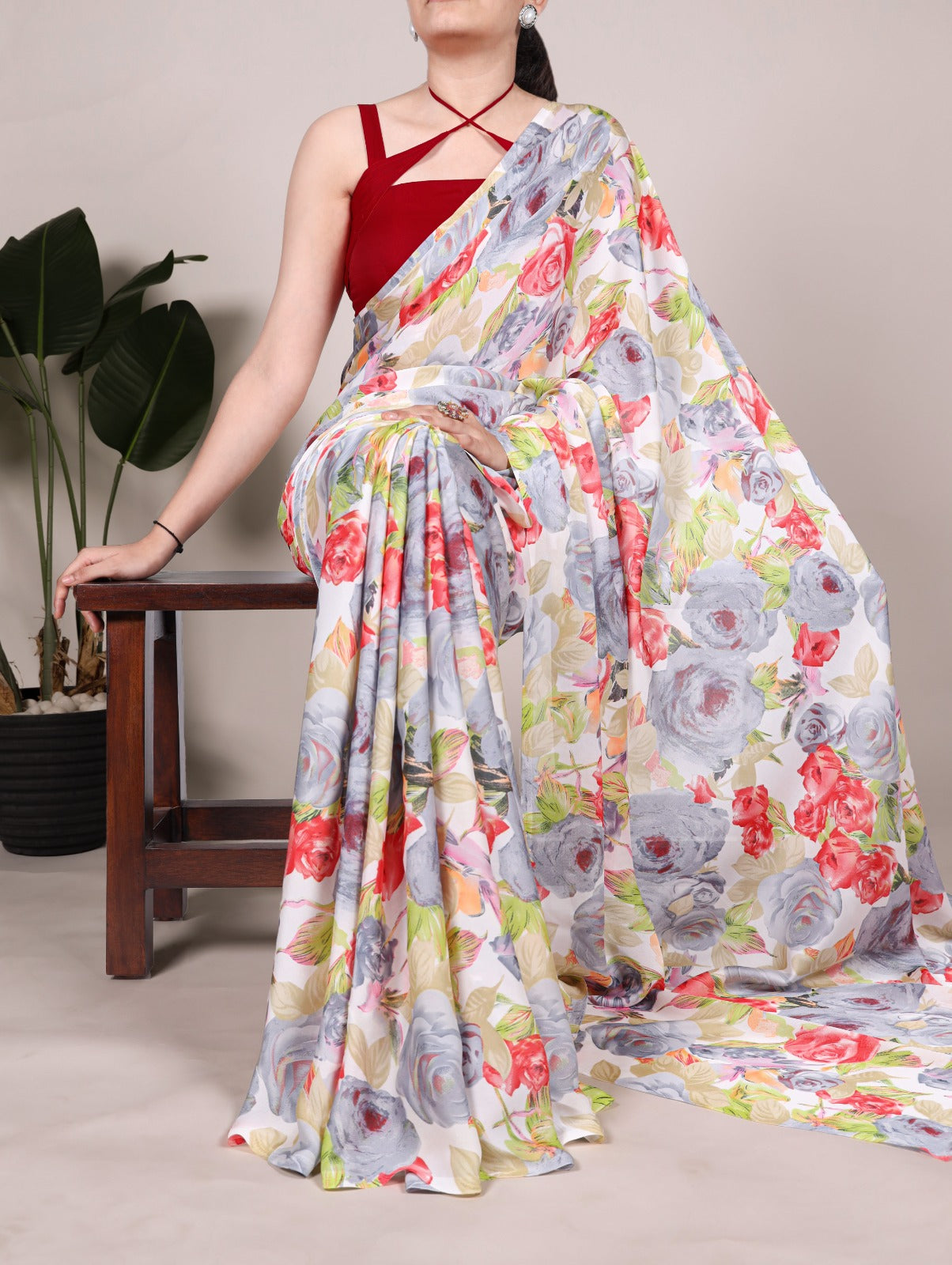 ELEGANT SATIN SAREES WITH MOONGA SILK BLOUSE