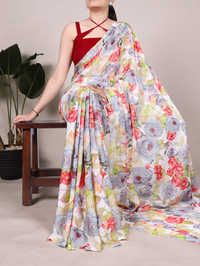 ELEGANT SATIN SAREES WITH MOONGA SILK BLOUSE