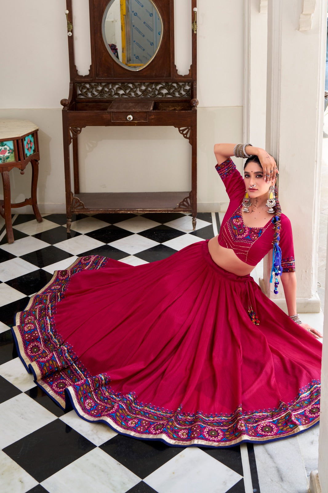 TASSAR SILK GAMTHI LEHENGA CHOLI FOR GARBA