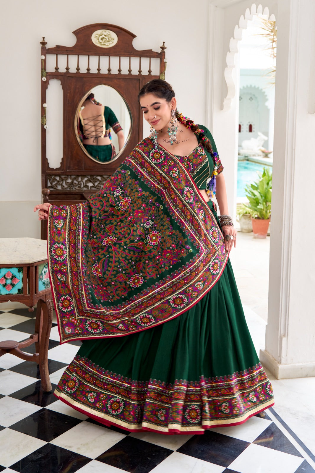 TASSAR SILK GAMTHI LEHENGA CHOLI FOR GARBA