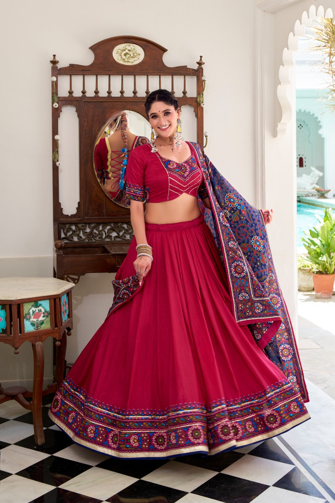 TASSAR SILK GAMTHI LEHENGA CHOLI FOR GARBA