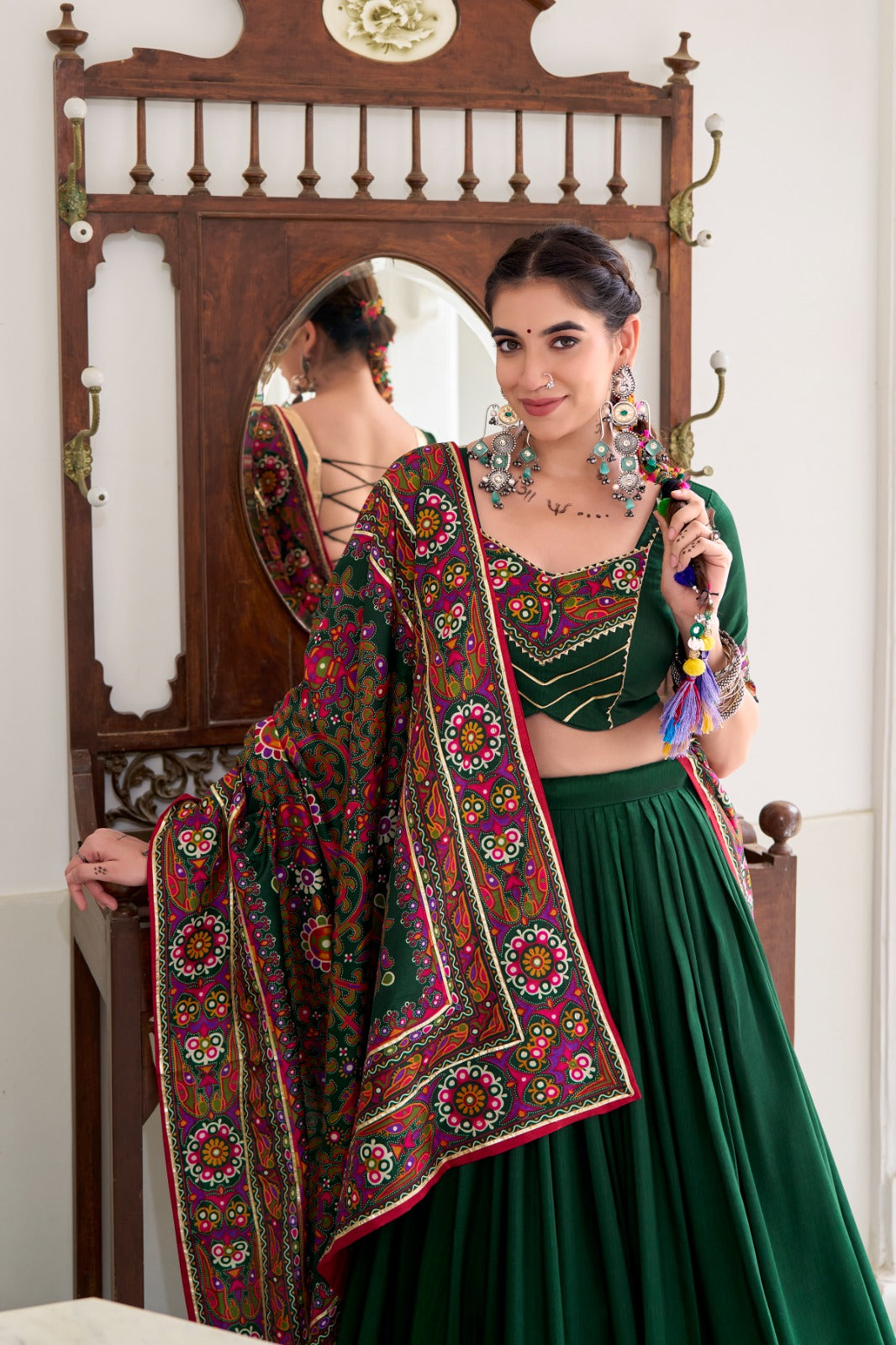 TASSAR SILK GAMTHI LEHENGA CHOLI FOR GARBA