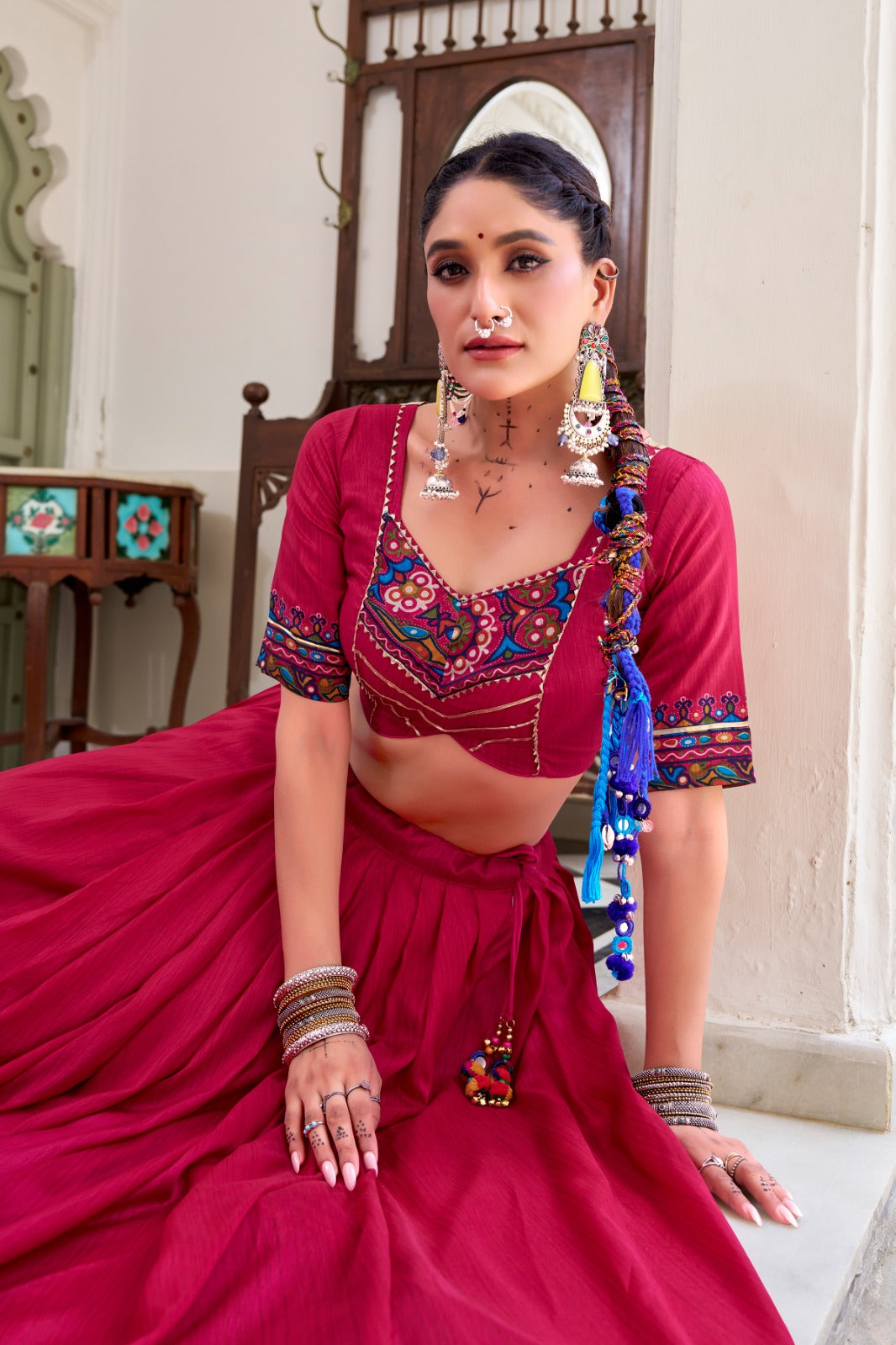 TASSAR SILK GAMTHI LEHENGA CHOLI FOR GARBA