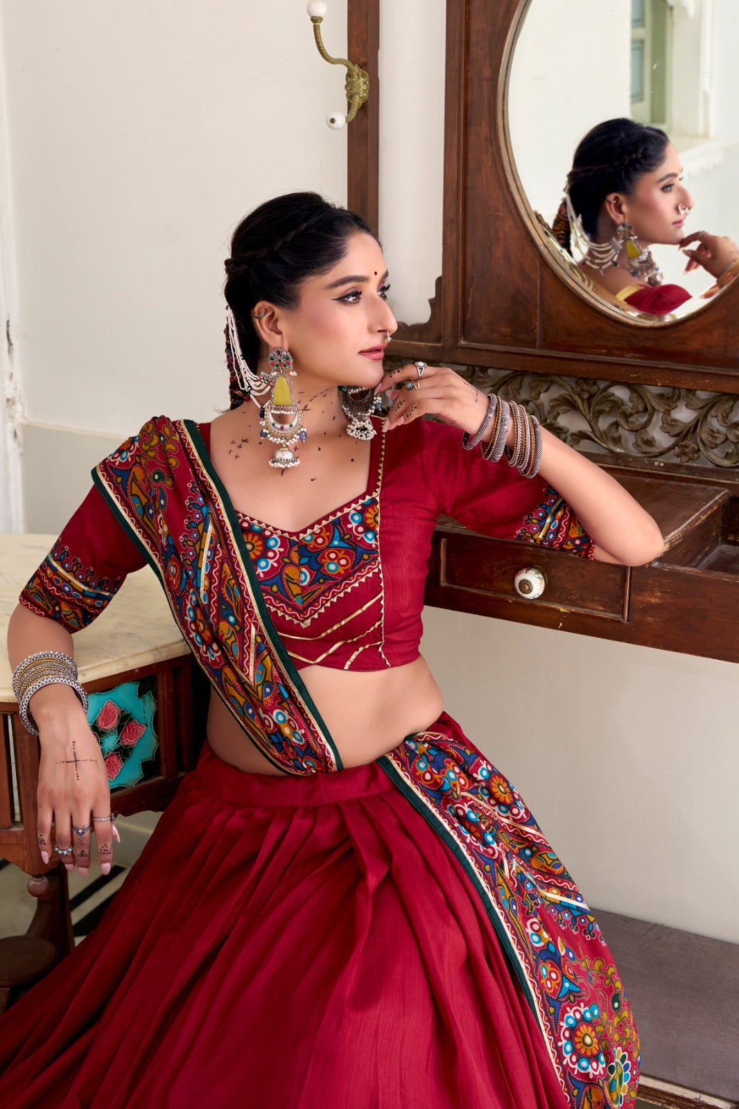 TASSAR SILK GAMTHI LEHENGA CHOLI FOR GARBA