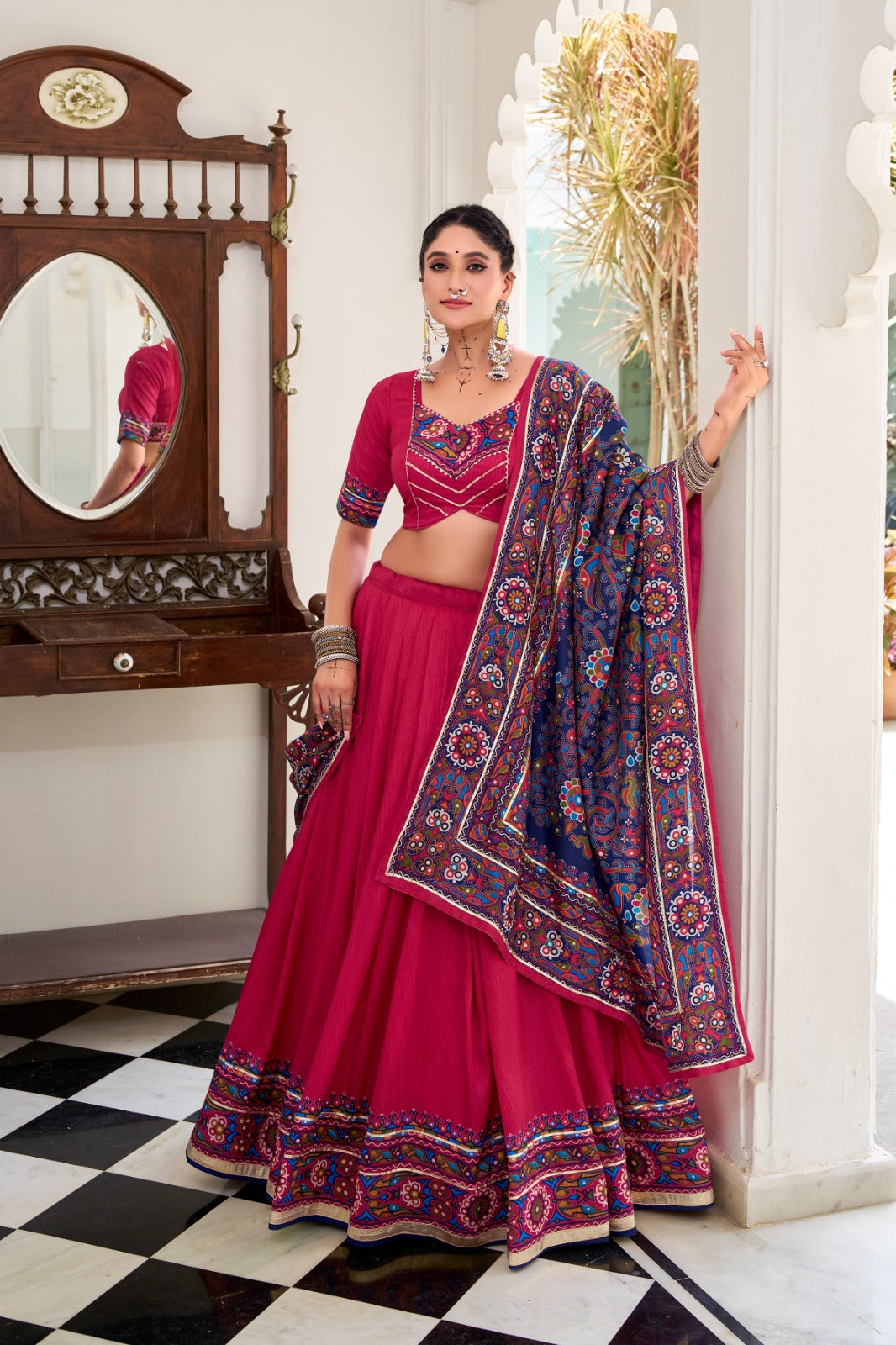 TASSAR SILK GAMTHI LEHENGA CHOLI FOR GARBA