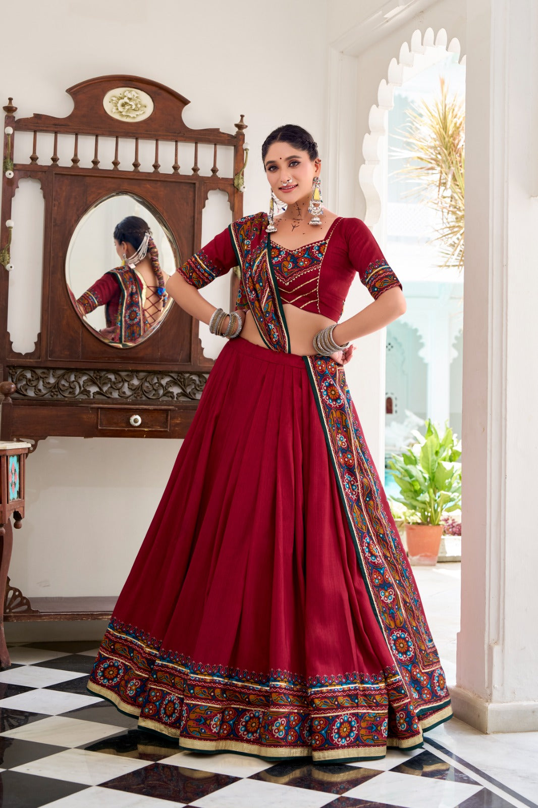 TASSAR SILK GAMTHI LEHENGA CHOLI FOR GARBA