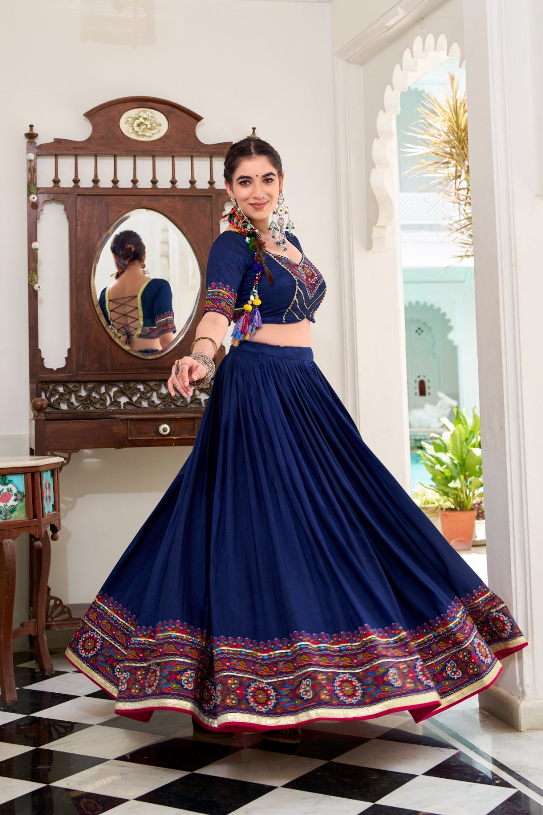 TASSAR SILK GAMTHI LEHENGA CHOLI FOR GARBA