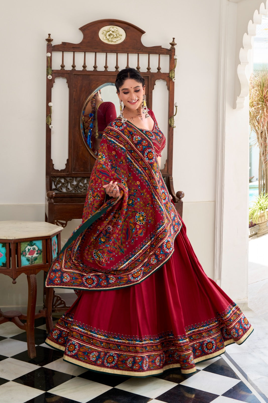 TASSAR SILK GAMTHI LEHENGA CHOLI FOR GARBA