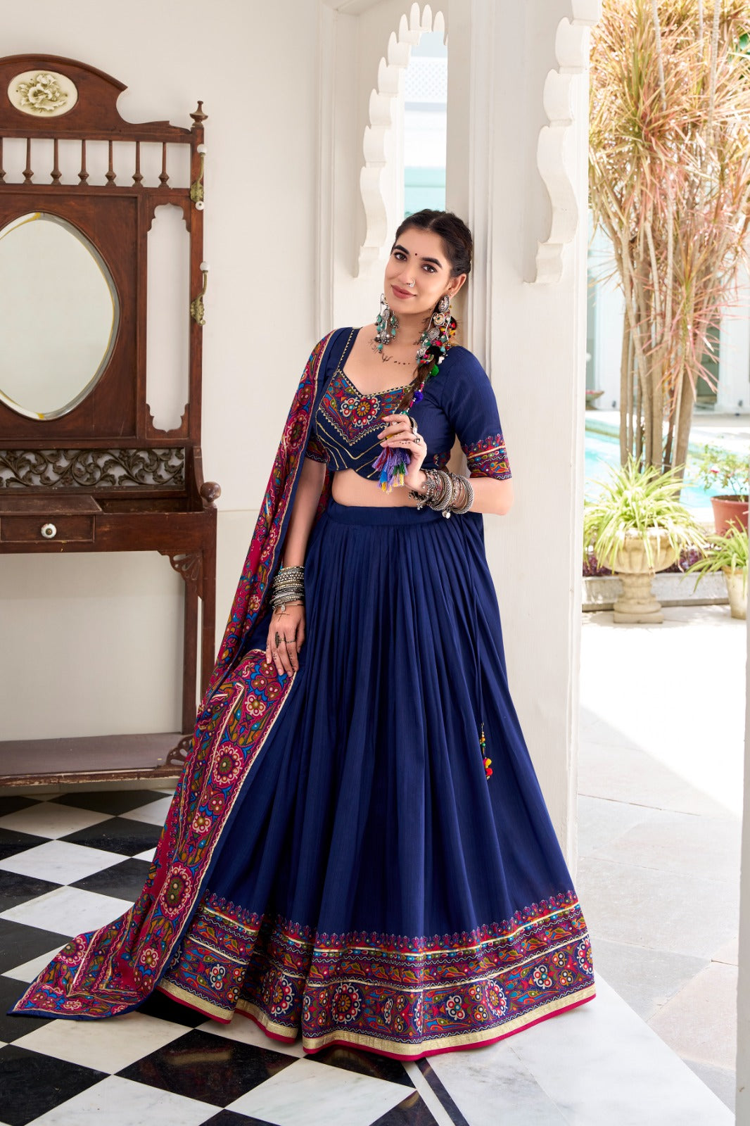 TASSAR SILK GAMTHI LEHENGA CHOLI FOR GARBA