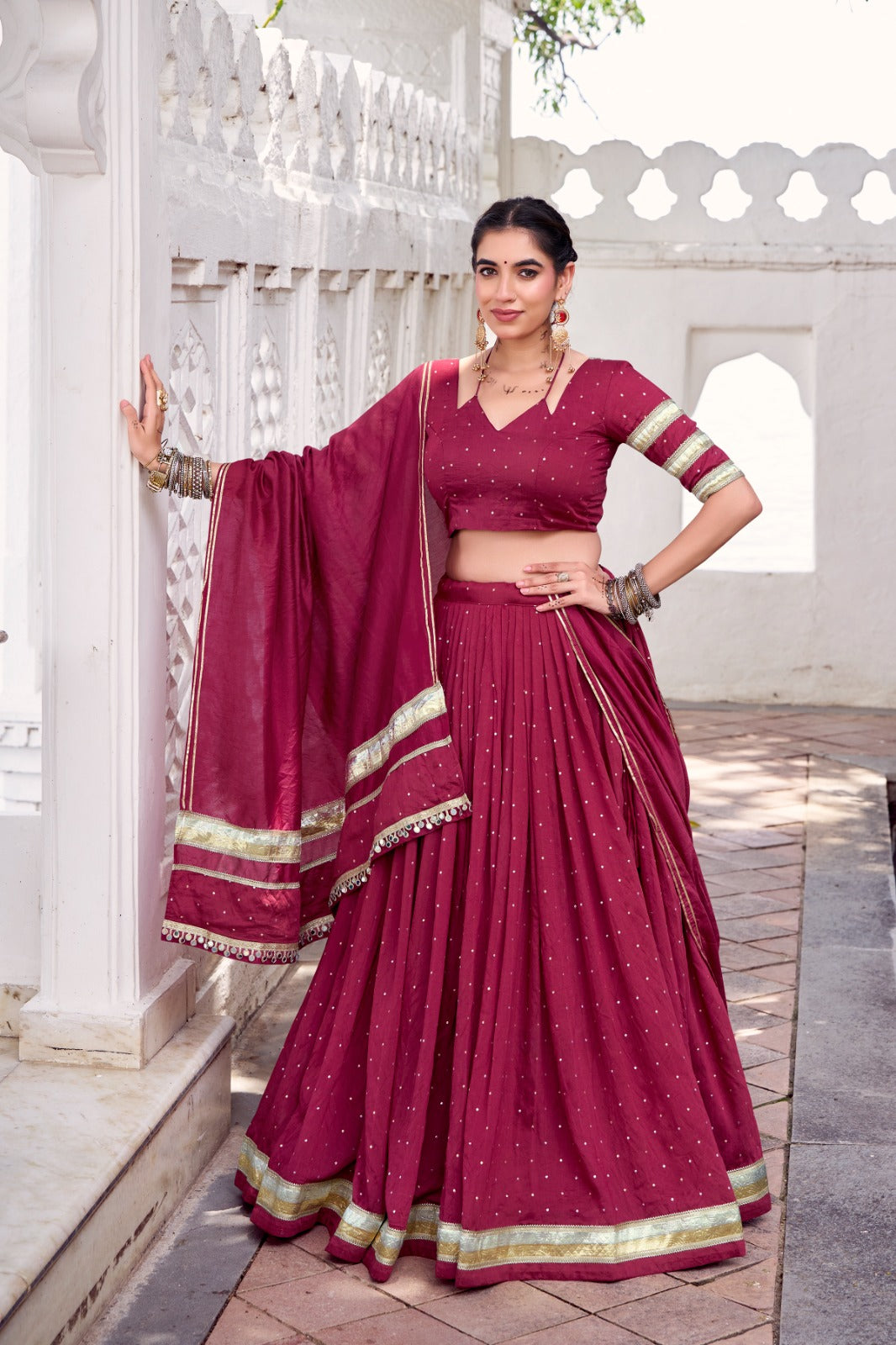 PURE CHANDERI ZARI WEAVING LEHENGA CHOLI SET