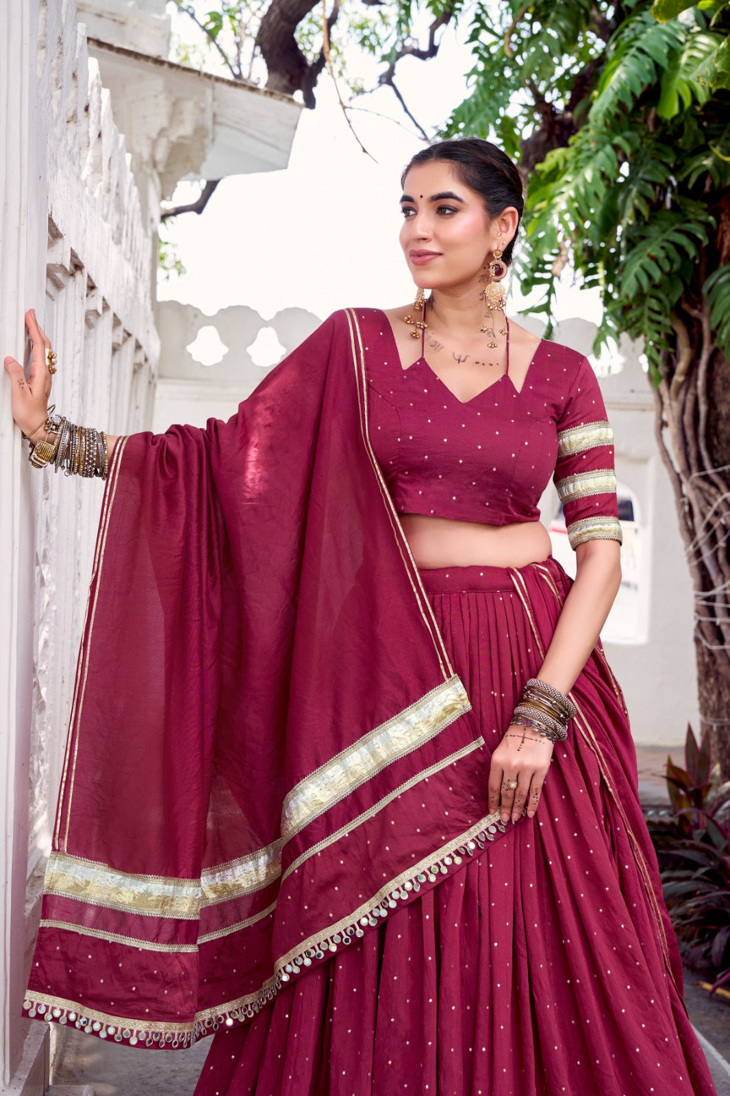 PURE CHANDERI ZARI WEAVING LEHENGA CHOLI SET