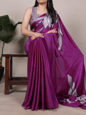 Floral Printed Satin Silk Saree