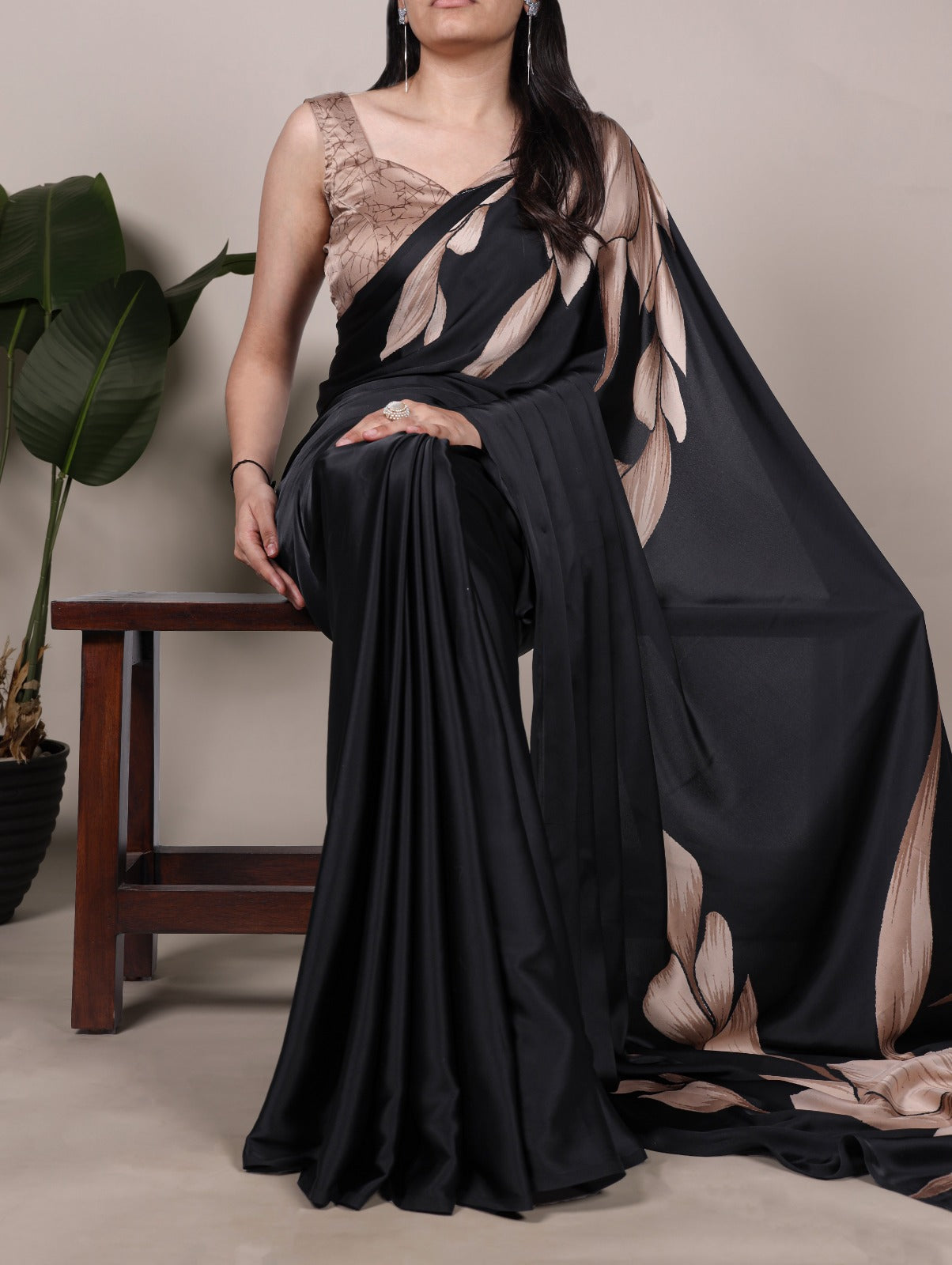 Floral Printed Satin Silk Saree