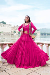TRADITIONAL RAYON MIRROR GAMTHI WORK LEHENGA CHOLI WITH KOTI